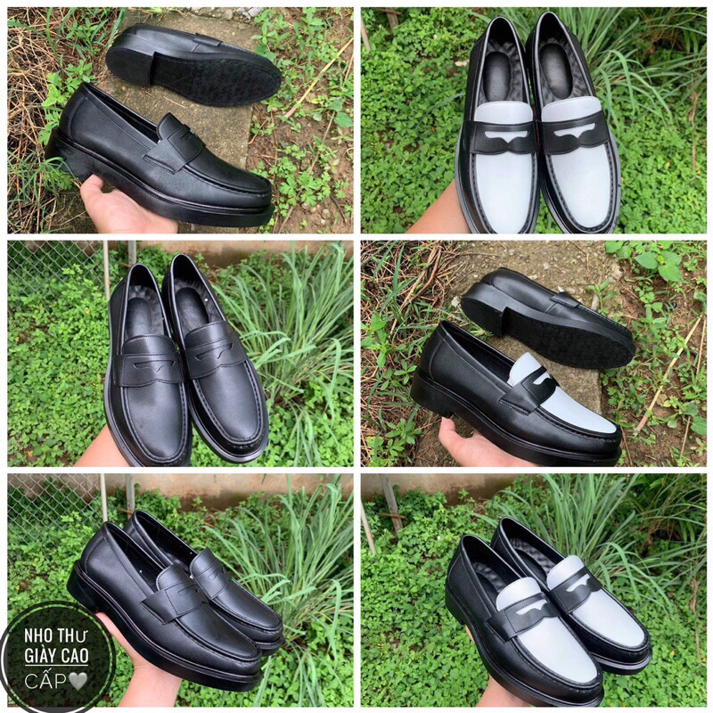 Giày Penny Loafer Black White da nguyên tấm, Giày Sơn Tùng Đế Phíp Cao Cấp