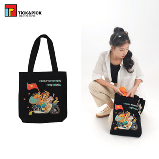 Túi tote bag TICK & PICK Vải Bố Canvas Unisex Hình GIA ĐÌNH ĐI BÃO
