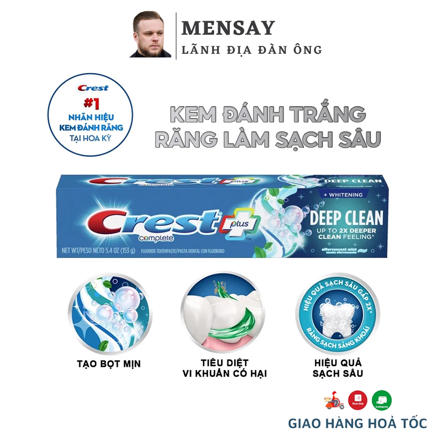 Kem đánh răng Crest, kem đánh trắng răng làm sạch sâu Crest Complete Whitening + Deep Clean - chính hãng nhập khẩu Mỹ