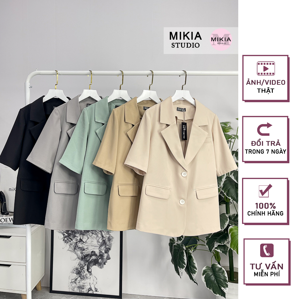 Áo blazer nữ tay ngắn, áo blazer dáng dài, MIKIA STUDIO MK125 công sở nữ, dạo phố