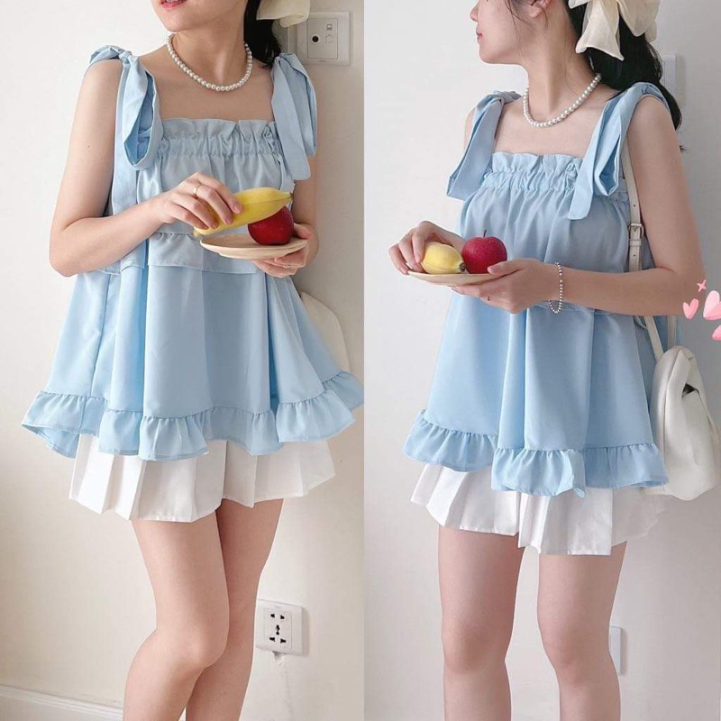 [Mã FADEP0610 giảm 10K đơn 99K] Áo Kiểu Nữ , Áo 2 Dây Babydoll Buộc Nơ Vai | BigBuy360 - bigbuy360.vn