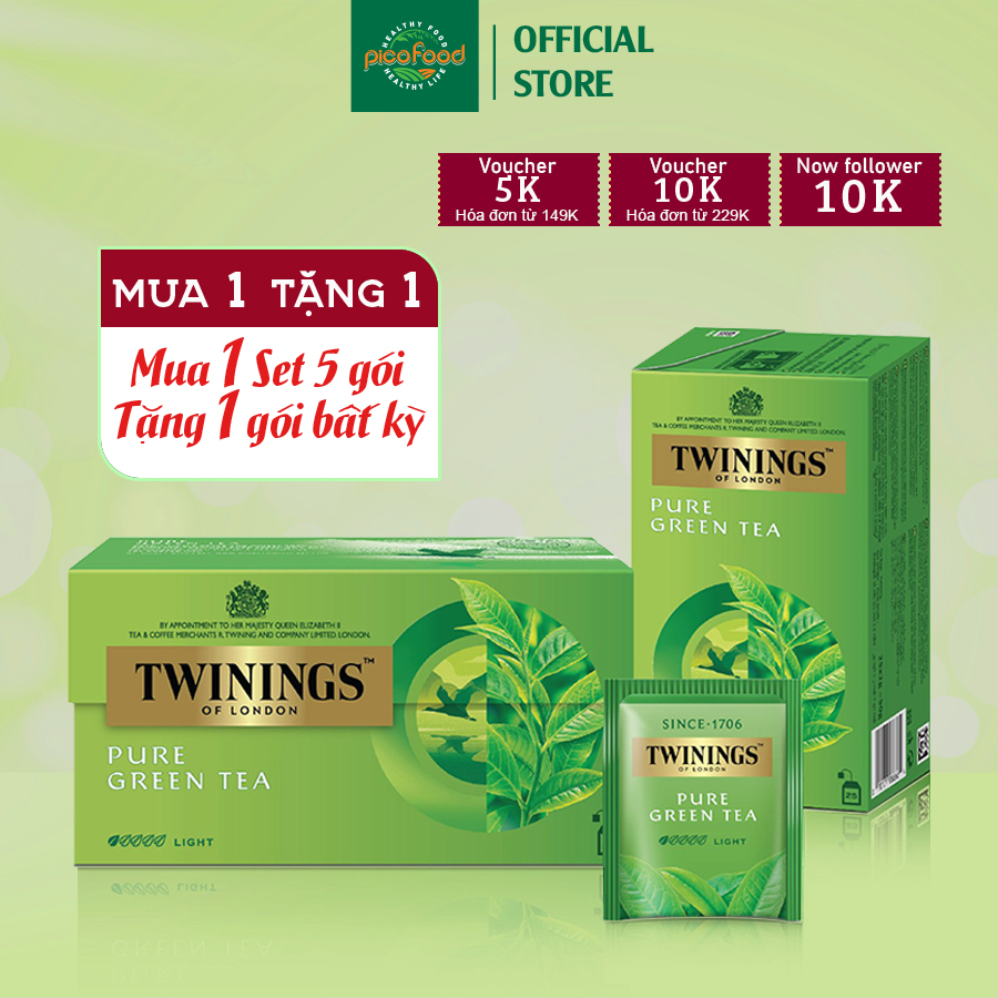Trà túi lọc Twinings Of London Pure Green Tea hộp 25 gói | trà xanh nguyên chất - Pico Food