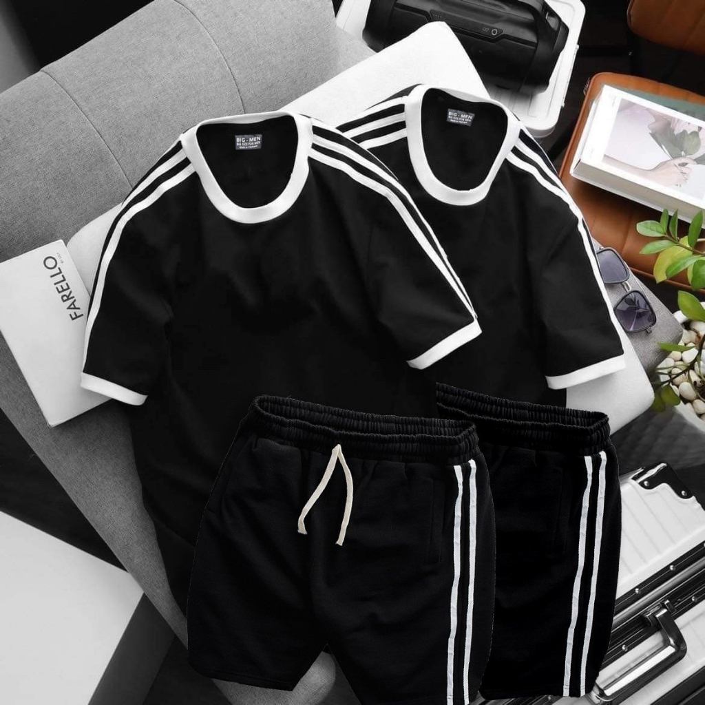 Set bộ áo, quần phối sọc vai bigsize nam thời trang