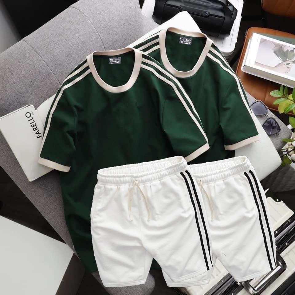 Set bộ áo, quần phối sọc vai bigsize nam thời trang