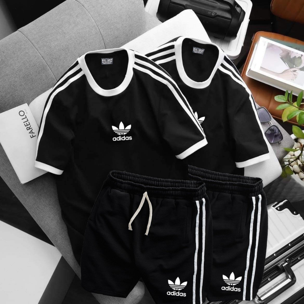 Set bộ áo, quần phối sọc vai bigsize nam thời trang