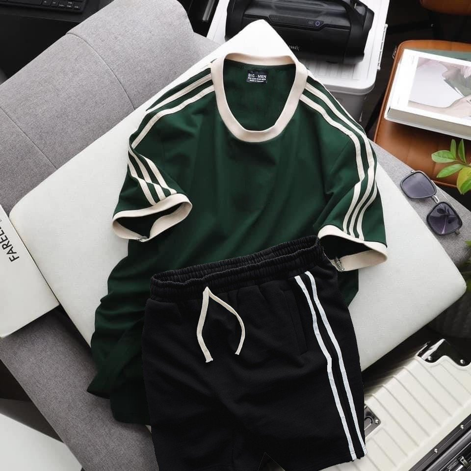 Set bộ áo, quần phối sọc vai bigsize nam thời trang