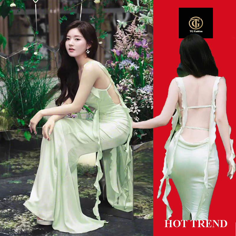 VÁY THIẾT KẾ CỔ ĐỔ TUA RUA HỞ LƯNG TỶ TỶ TRIỆU LỘ TƯ DÁNG DÀI TGFASHION