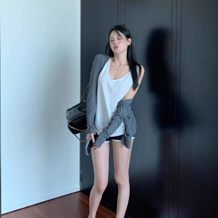 Áo cardigan dệt kim mỏng hoodie có mũ basic màu xám tôn da dài tay dáng vừa