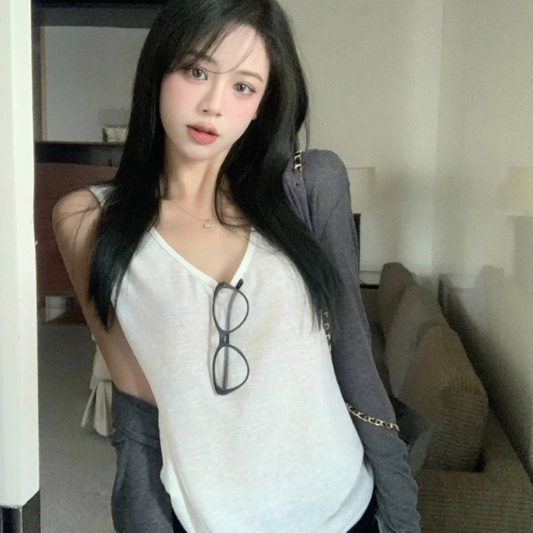 Áo cardigan dệt kim mỏng hoodie có mũ basic màu xám tôn da dài tay dáng vừa