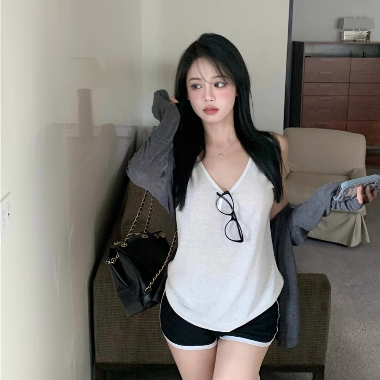 Áo cardigan dệt kim mỏng hoodie có mũ basic màu xám tôn da dài tay dáng vừa