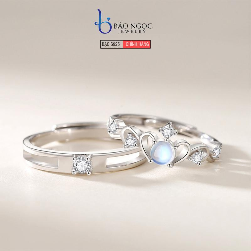 Nhẫn đôi bạc nam nữ đính đá mặt trăng món quà ý nghĩa lễ tình nhân - ND2893 - Bảo Ngọc Jewelry