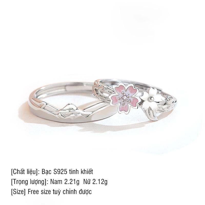 Nhẫn đôi bạc nam nữ S925 thiết kế hoa anh đào phong cách nhật bản món quà tình yêu ý nghĩa - ND2895 - Bảo Ngọc Jewelry