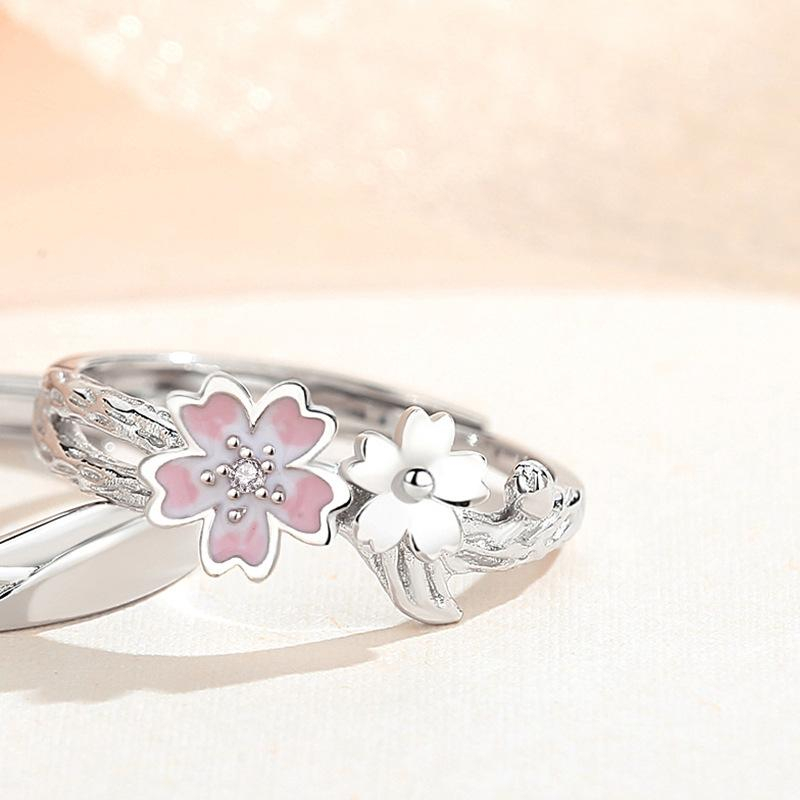 Nhẫn đôi bạc nam nữ S925 thiết kế hoa anh đào phong cách nhật bản món quà tình yêu ý nghĩa - ND2895 - Bảo Ngọc Jewelry