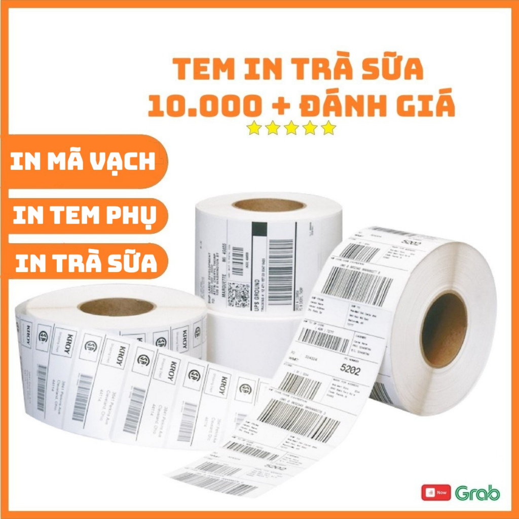 Tem trà sữa Tem nhiệt in tem nhãn in mã vạch in tem phụ 50x30 mm - 5x3 cm