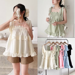 Áo kiểu nữ , áo 2 dây babydoll buộc nơ vai