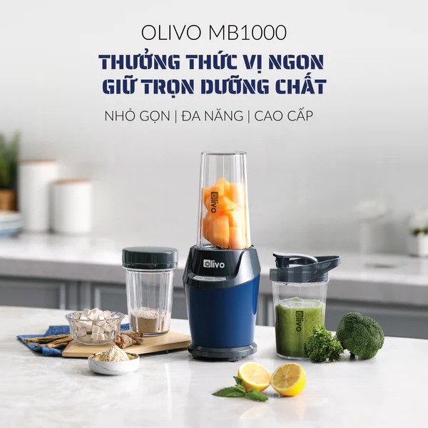 Máy Xay Sinh Tố OLIVO MB1000 - Ba Cốc Xay Linh Hoạt - Xay Đá Bào, Xay Sinh Tố, Smoothie, Đồ Ăn Dặm Cho Bé, Xay Đồ Khô