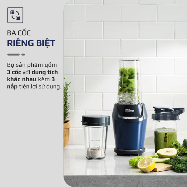Máy Xay Sinh Tố OLIVO MB1000 - Ba Cốc Xay Linh Hoạt - Xay Đá Bào, Xay Sinh Tố, Smoothie, Đồ Ăn Dặm Cho Bé, Xay Đồ Khô