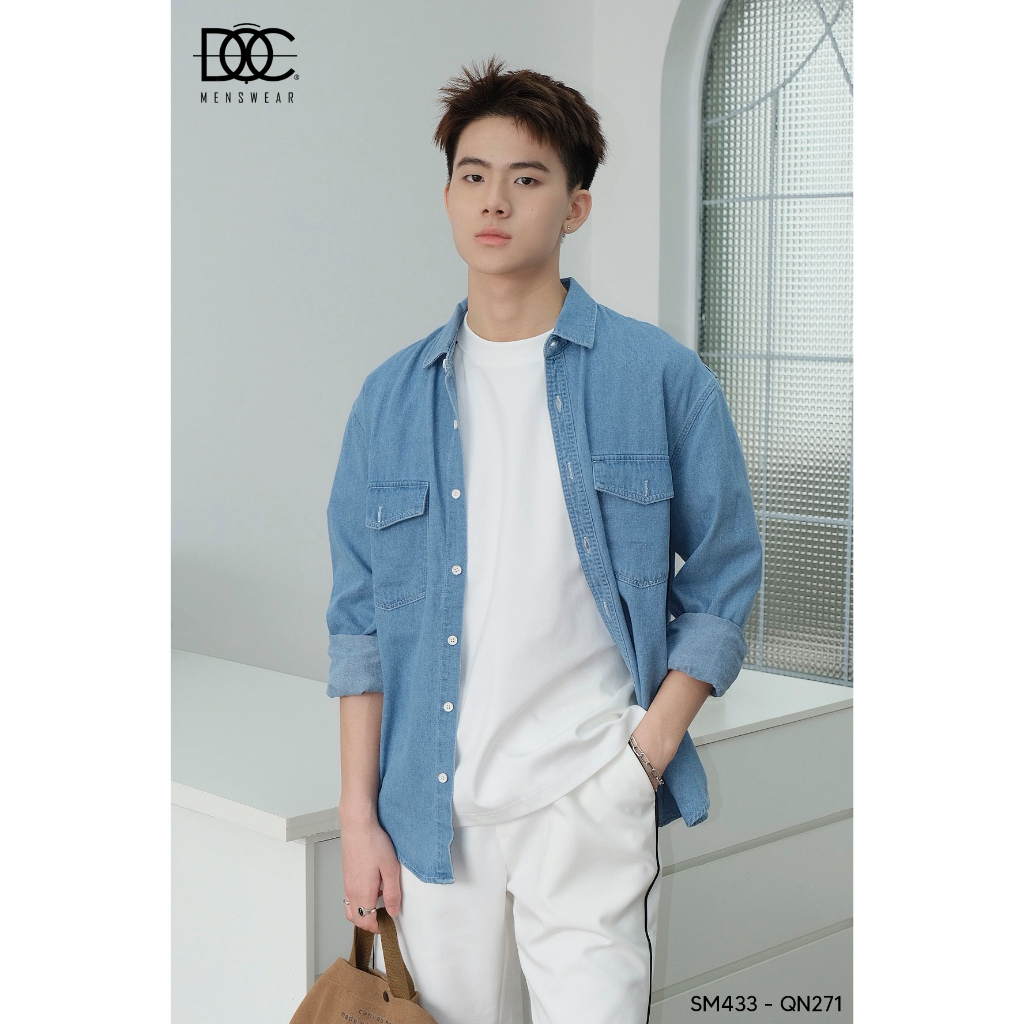 Áo sơ mi nam denim jeans cổ bẻ đẹp cao cấp form oversize Độc menswaer phong cách trẻ trung, mạnh mẽ - SM433
