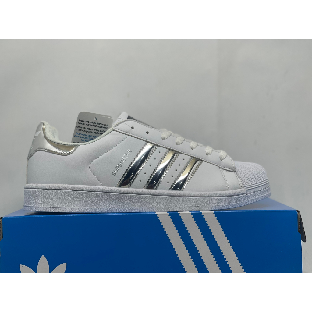 GIÀY THỂ THAO ADIDAS SUPERSTAR MÀU TRẮNG SỌC GHI, ADIDAS SUPERSTAR WHITE SILVER FULL BOX BILL