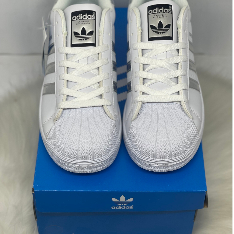 GIÀY THỂ THAO ADIDAS SUPERSTAR MÀU TRẮNG SỌC GHI, ADIDAS SUPERSTAR WHITE SILVER FULL BOX BILL