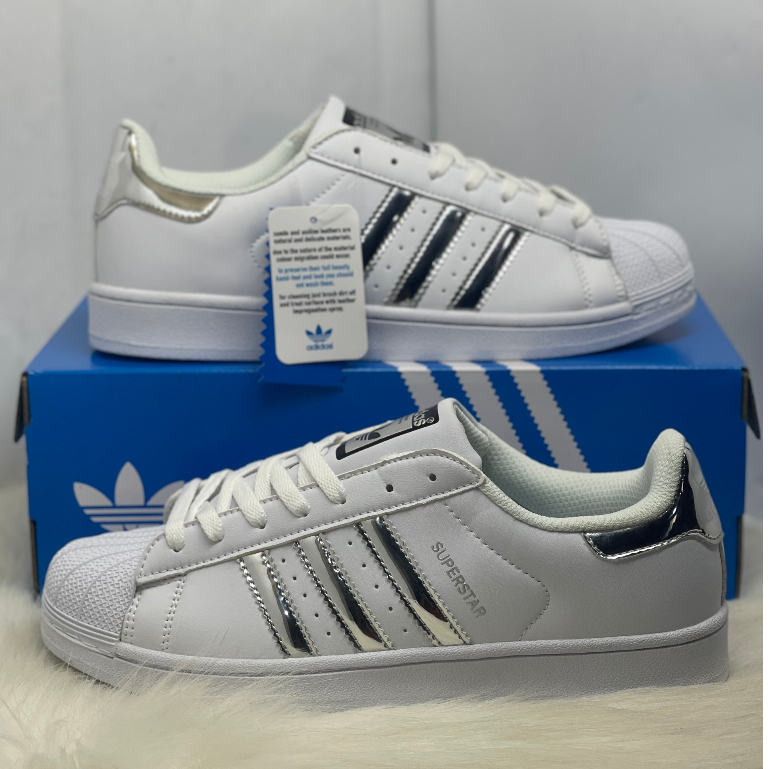 GIÀY THỂ THAO ADIDAS SUPERSTAR MÀU TRẮNG SỌC GHI, ADIDAS SUPERSTAR WHITE SILVER FULL BOX BILL