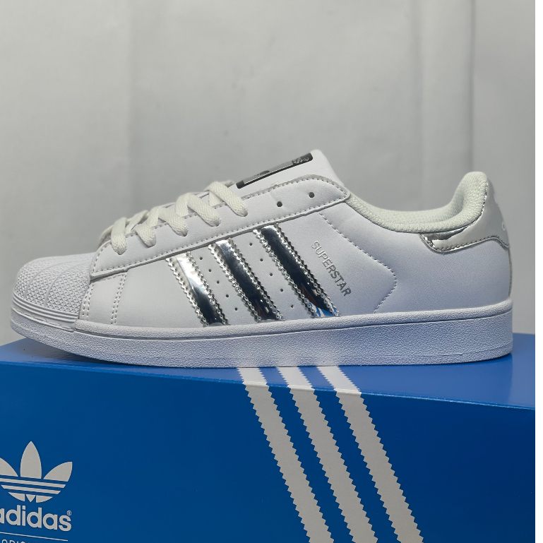 GIÀY THỂ THAO ADIDAS SUPERSTAR MÀU TRẮNG SỌC GHI, ADIDAS SUPERSTAR WHITE SILVER FULL BOX BILL