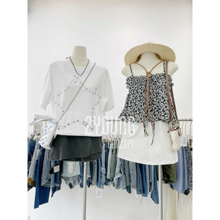 Áo hai dây hoa đen [2YOUNG] A2354 (ảnh thật)
