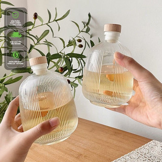 Chai thủy tinh tròn phun mờ & trong suốt nắp gỗ 500ml (Chai trơn) - CTPM500-NG