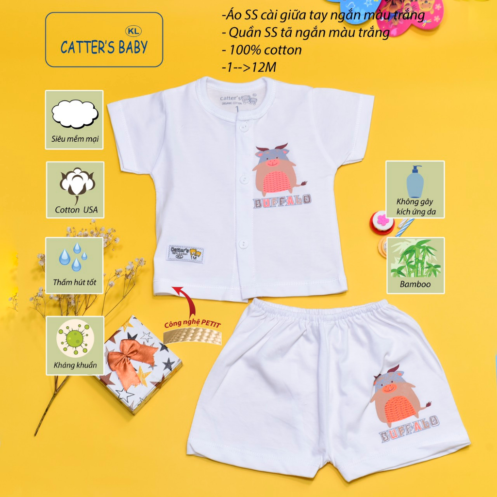 Bộ Cài Giữa Sơ Sinh Tay Ngắn Thun Cotton 4 màu Cao Cấp MTK