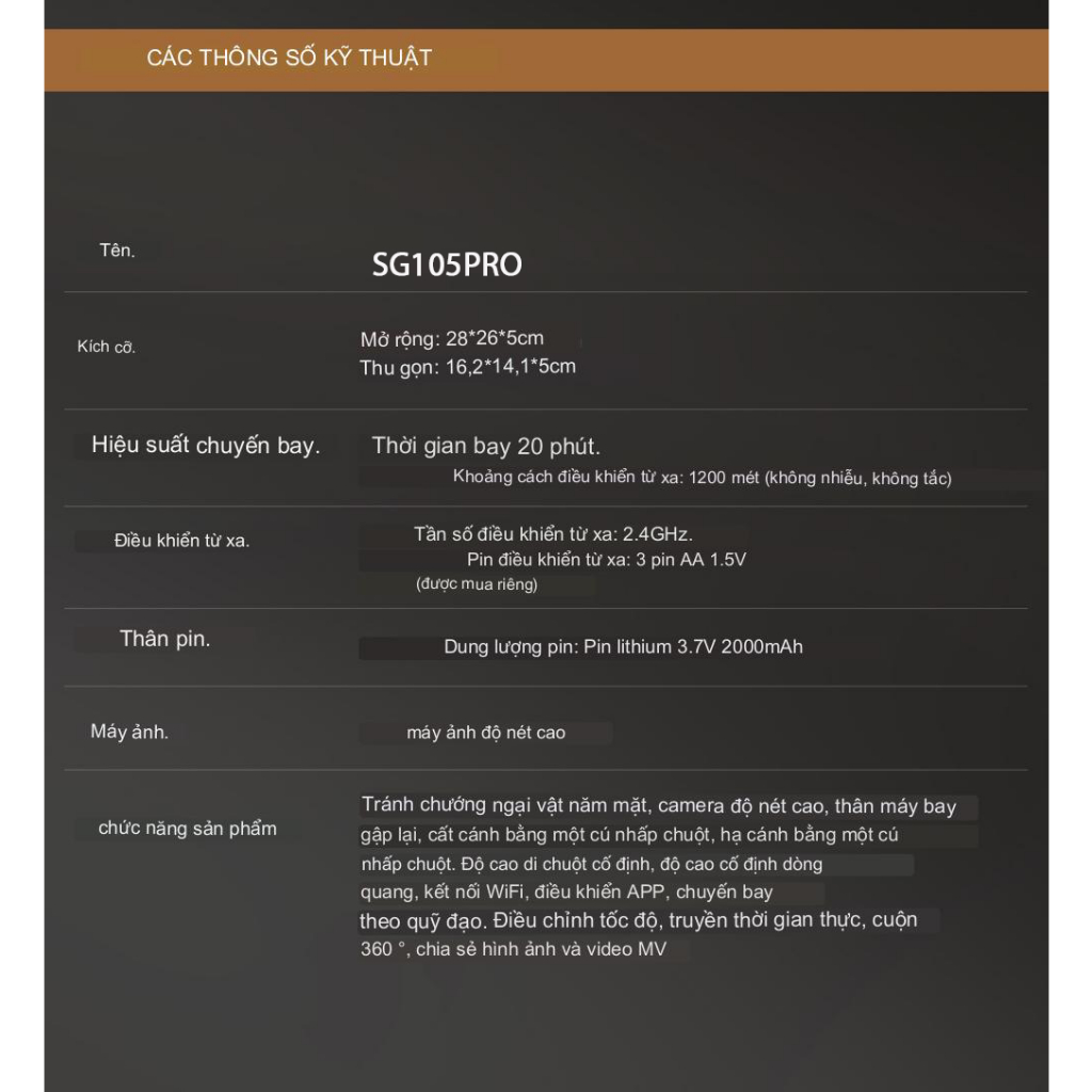 MÁY BAY,FLYCAM SG105PRO PIN 2000MAH CẢM BIẾN 5 PHÍA NEW 2023