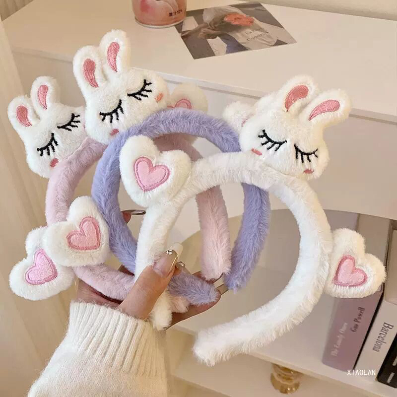 CC118 Cài tóc nữ băng đô bờm tóc thú nhồi bông 2 tim dễ thương