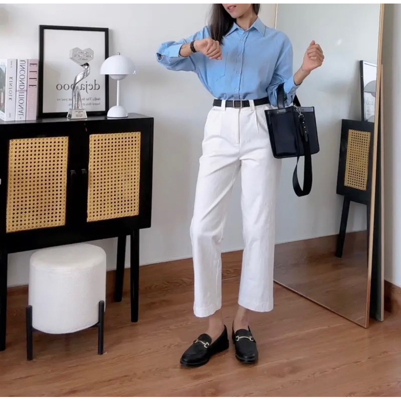 Quần kaki trắng lỡ basic 90cm
