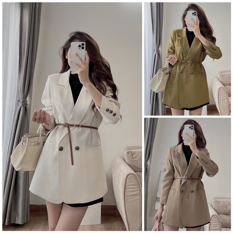 áo blazer áo vest nữ thiết kế 2 lớp chất mướt tặng kèm đai cho nữ siêu xinh