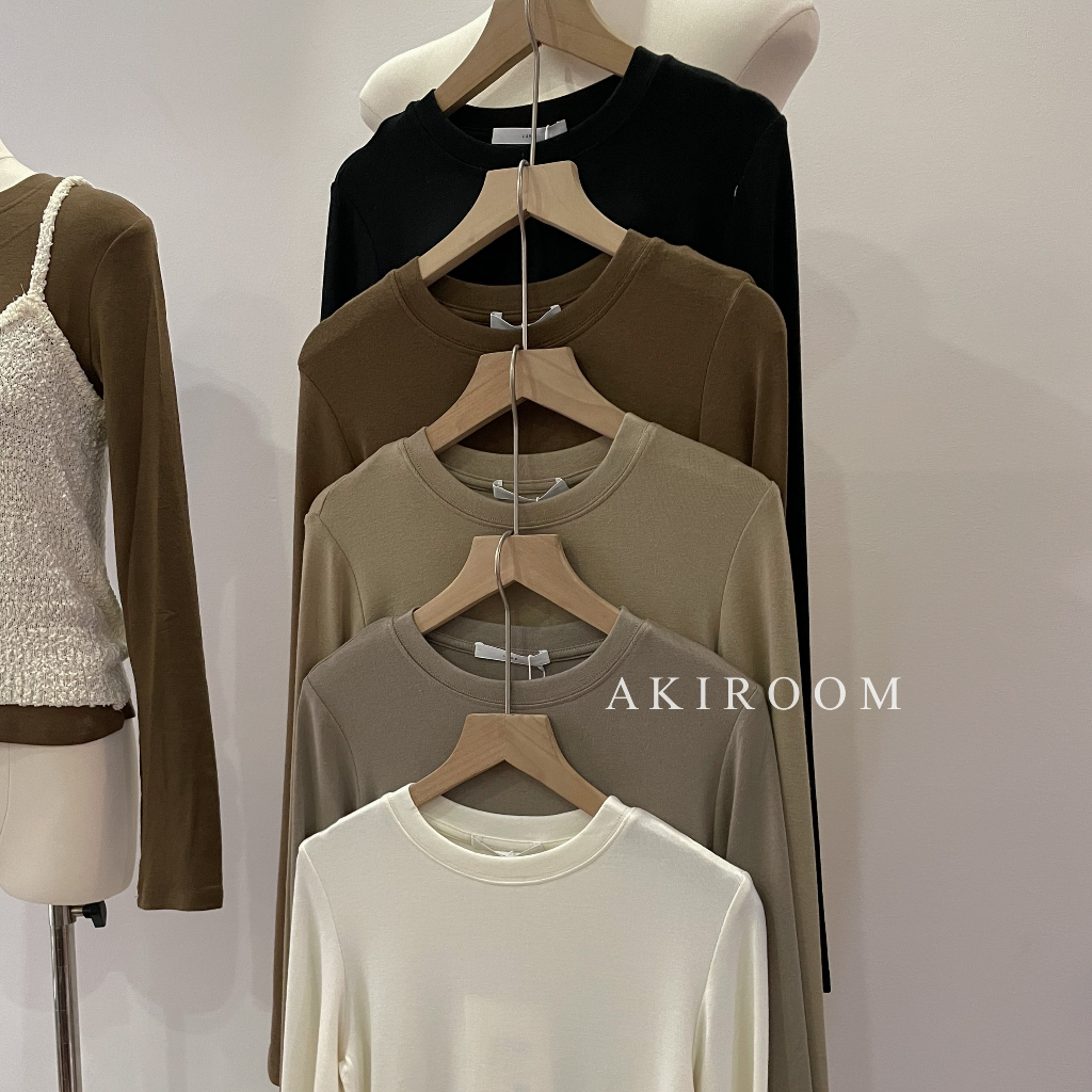 Áo thun trơn ôm body co giãn cổ tròn dài tay 8021449