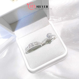 Nhẫn đôi bạc CHY SILVER đính đá bạc thật ND02