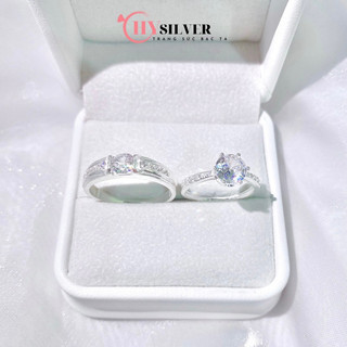 Nhẫn đôi bạc CHY SILVER đính đá bạc thật ND02