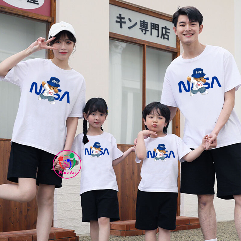 Áo thun Đồ đi biển nhóm,lớp,gia đình 3 4 5 người đồng phục du lịch nam nữ đủ size áo từ 7kg đến 100kg-GẤU NASA(Giá 1 áo)