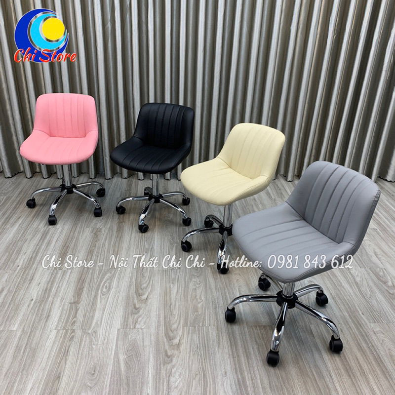 Ghế Ngồi Xoay Văn Phòng Công Sở Chân Bạc Nâng Hạ 40-55cm, Ghế Ngồi Quầy Bar Sò Cup Tựa Lưng Giá Rẻ