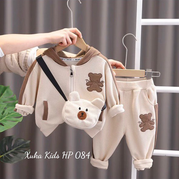 SALE 7570_Bộ thu đông chất tổ ong đẹp, kèm túi cực xinh cho bé 10-20kg_thoitrangbeyeu J&B