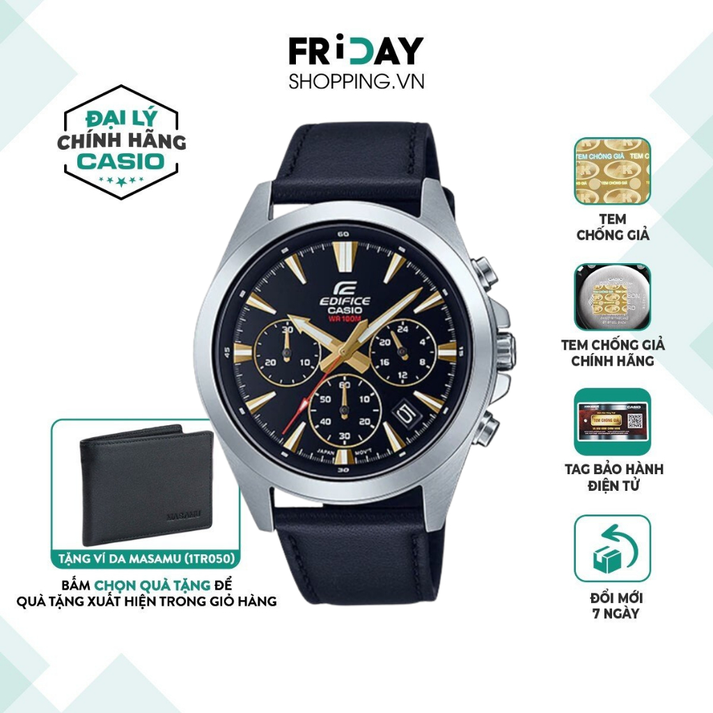 Đồng hồ Casio Edifice nam EFV-630L-1AVUDF dây da chính hãng