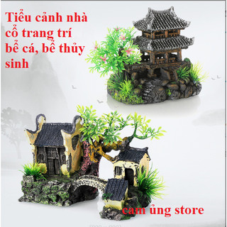 Tiểu cảnh trang trí bể cá bể thủy sinh- Tiểu cảnh ngôi nhà cổ trang trí bể cá