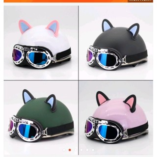 Mũ bảo hiểm kính phi công cute ( tặng kèm tai mèo)