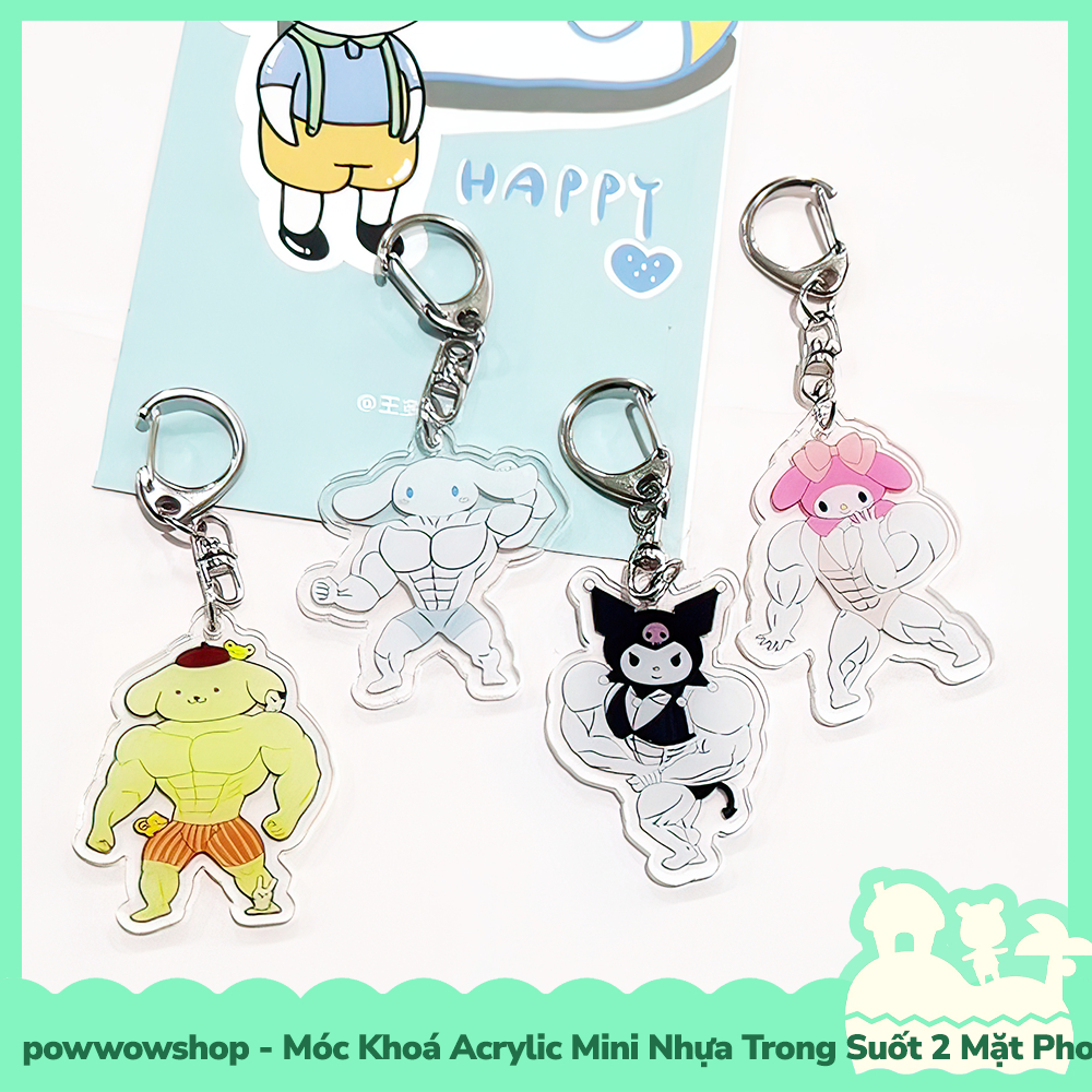 Móc Khoá Nhựa Mini Trong Suốt Acrylic 2 Mặt Phong Cách Nhân Vật Hoạt Hình Sanrio Muscle Body