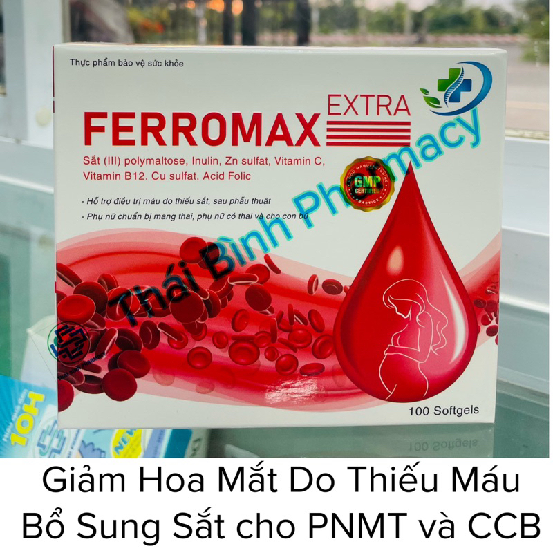 FERROMAX EXTRA - Hộp 100v nang mềm Bổ sung chất sắt, giảm hoa mắt, chóng mặt do thiếu máu thiếu sắt