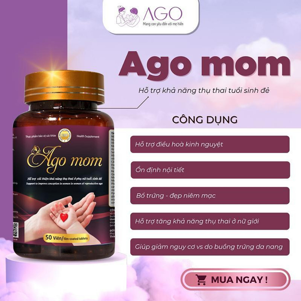 Mua 2 tặng 1 AGO MOM tăng khả năng thụ thai, giảm vô sinh hiếm muộn ở phụ nữ, bổ trứng DÍNH BẦU sau 30 ngày (50 viên) 20