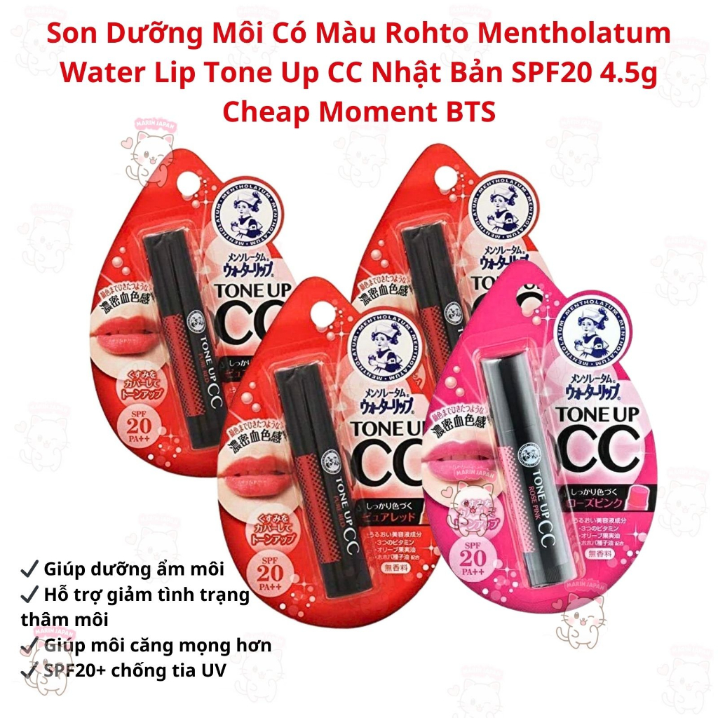 (Chuẩn Store Nhật)Son dưỡng có màu đỏ hồng Tone Up CC của Mentholatum Nhật Bản cheap moment BTS