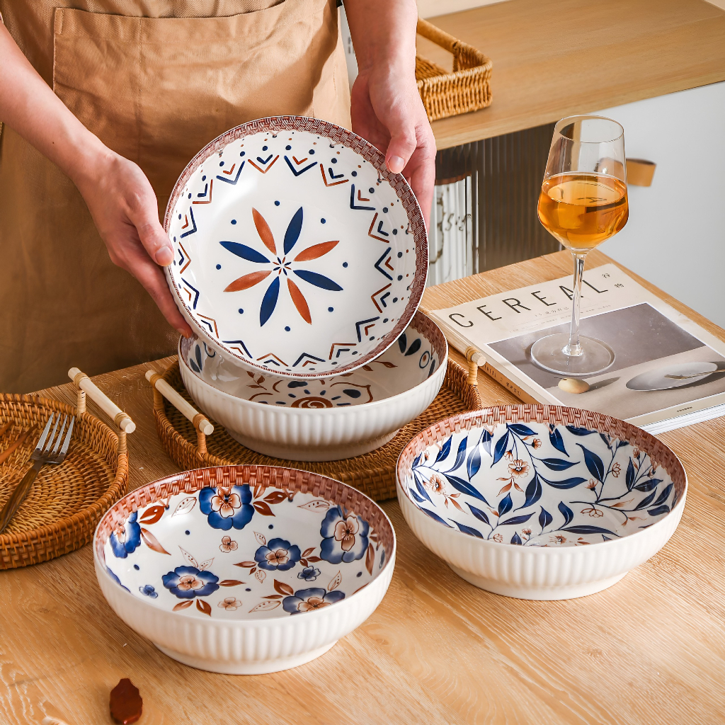 Tô sứ lớn kích thước 23cm phong cách retro. Hàng sứ loại 1.