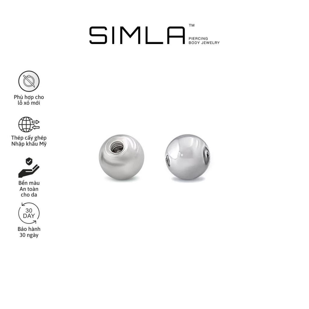Chốt khuyên tai - Chốt bi vặn -  - Chốt ngoại Thép cấy ghép Simla  - Simla Body Jewelry