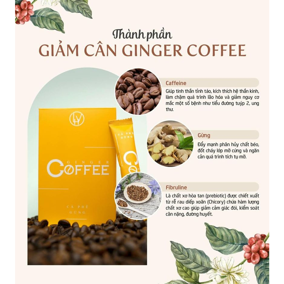 Cà Phê Gừng Giảm Cân Ginger Coffee Chính Hãng LHV (Hộp 20 gói mẫu mới + 20% tinh chất gừng)