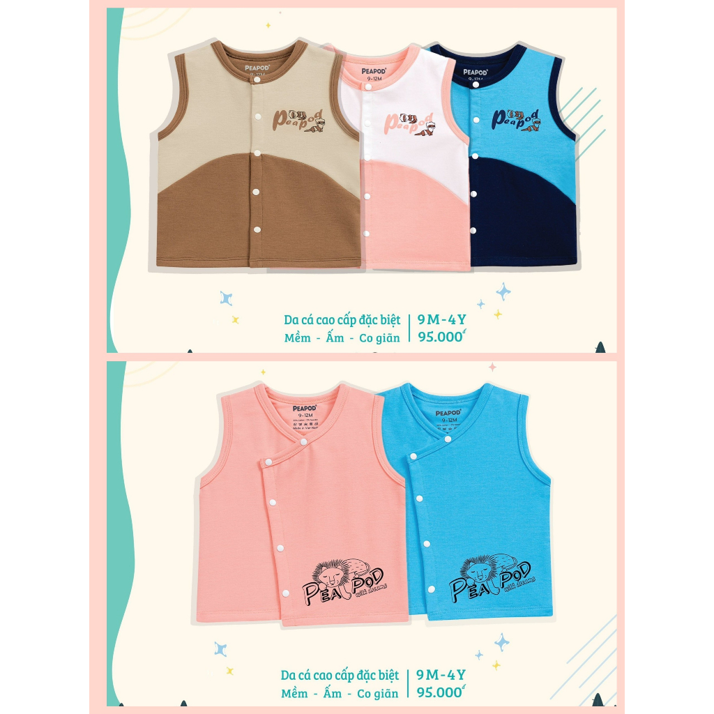 Áo gile da cá hãng Peapod cài chéo, cài giữa cho bé trai, bé gái
